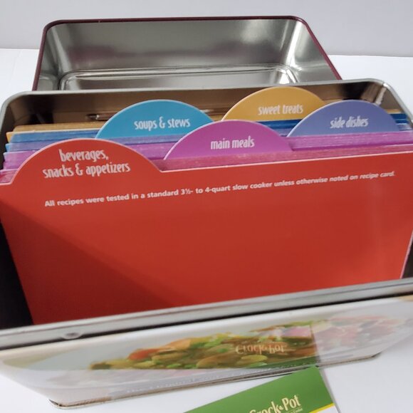CROCK POT Tin Container Recipe Box Over 70 Different Recipes + Blank Cards Meals - Picture 4 of 11
